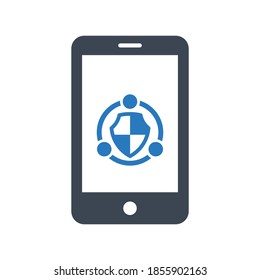 Icono de seguridad móvil sobre fondo blanco