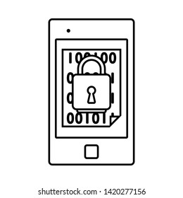 Symbol für mobile Sicherheit. Umriss einfaches Design. Vektorgrafik.