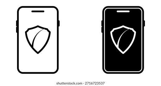 Mobile Security icon set. illustration smartphone with a shield symbol on the screen, representing secure data protection for mobile devices. vector illustration on white background