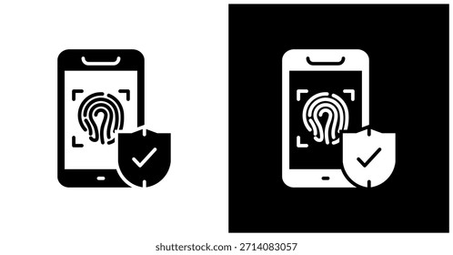 Icono De Seguridad Móvil Fijado En Fondo Blanco Y Negro