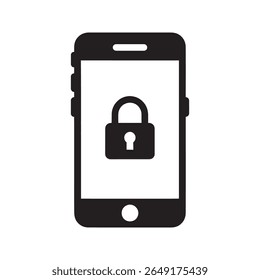 Mobile security icon with a smartphone and a lock on its screen A vector symbol for phone protection secure device privacy and app data access with a padlock