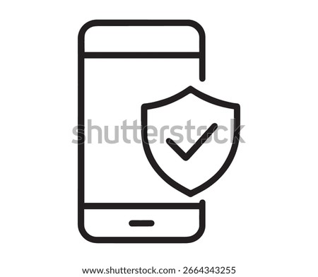 Mobile Security Icon – Smartphone Protection, Secure Device, Privacy Shield Symbol ,Vector Illustrator File.