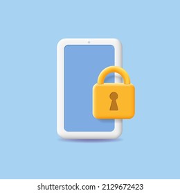 Mobile security icon. Smatphone screen and lock icon. Protection concept 3d illustration.