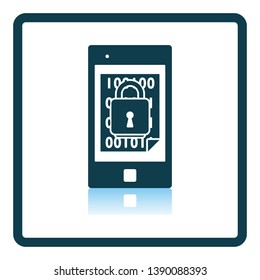 Mobile Security Icon. Square Shadow Reflection Design. Vector Illustration.