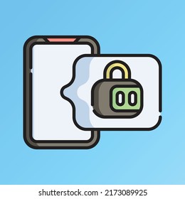 Mobile Security Icon Vector Illustration. Flat Outline Cartoon. Cyber Security Icon Concept Isolated Premium Vector