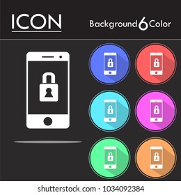 Mobile security icon vector, Mobile lock icon vector isolated on six color background.