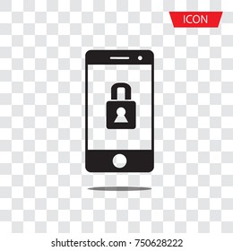 Mobile security icon vector, Mobile lock icon vector isolated on transparent background.