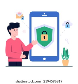 Mobile security illustration isolated on white background, flat design