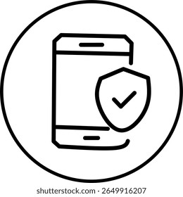 ícone da linha de segurança móvel em círculo. Tema do ícone de segurança digital em círculo