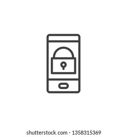 Mobile security line icon. Smartphone with padlock linear style sign for mobile concept and web design. Phone lock outline vector icon. Symbol, logo illustration. Pixel perfect vector graphics
