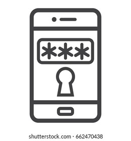 Mobile security line icon, security and smartphone, padlock vector graphics, a linear pattern on a white background, eps 10.