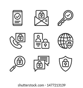 Mobile security line icons. Smartphone protection, cyber security concepts. Simple outline symbols, modern linear graphic elements collection. Vector icons set