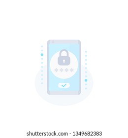 Mobile security, password access and authentication vector icon