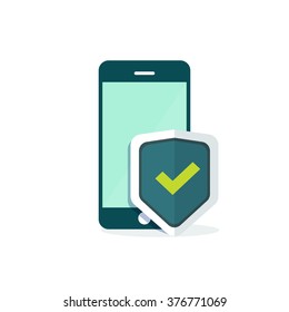 Mobile Security Protection Vector Illustration, Security Smartphone App Sign, Screen Shield Flat Icon, Mobile Phone Protection Guard Technology Concept, Modern Emblem Design Isolated On White