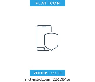 Mobile Security With Shield Vector Line Icon Design Template. Editable Stroke.