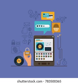 mobile security with tablet device and secure apps in violet color background