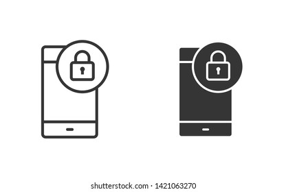 Mobile security vector icon. Black illustration isolated on white. Simple pictogram for graphic and web design.