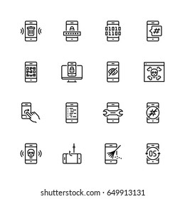 Mobile security vector icon set in thin line style