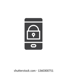 Mobile security vector icon. Smartphone with padlock filled flat sign for mobile concept and web design. Phone lock glyph icon. Symbol, logo illustration. Pixel perfect vector graphics