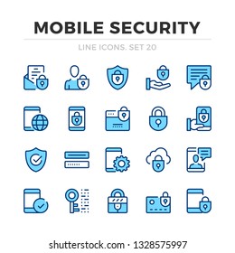 Mobile security vector line icons set. Thin line design. Outline graphic elements, simple stroke symbols. Mobile security icons