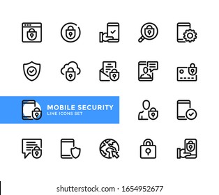 Iconos de línea vectorial de seguridad móvil. Conjunto simple de símbolos de esquema, elementos de diseño gráfico.