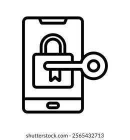 Mobile Security Vector Lineal Icon On White Background.
