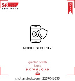 MOBILE SECYRITYicon Vektorgrafik auf weißem Hintergrund. Einfache, isolierte, flache Symbole, Symbole, Apps, Logos, Website-Design oder mobile Apps für das Marketing-Management von Unternehmen,
UI UX Design Bearbeitbarer Strich.  