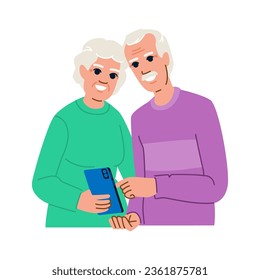 mobile seniors using phone vector. cell technology, internet mature, old person mobile seniors using phone character. people flat cartoon illustration