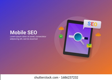 Mobile SEO, SEO optimization for smartphone, Mobile indexing SEO - conceptual vector illustration with icons and texts