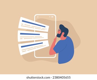 Mobile SEO Ranking concept. Search Engine Results Pages with top ranking websites. Analyzing seo search engine results vector isolated illustration on brown background with icons