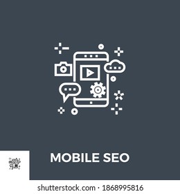 Mobile SEO Related Vector Thin Line Icon. Isolated on Black Background. Editable Stroke. Vector Illustration.