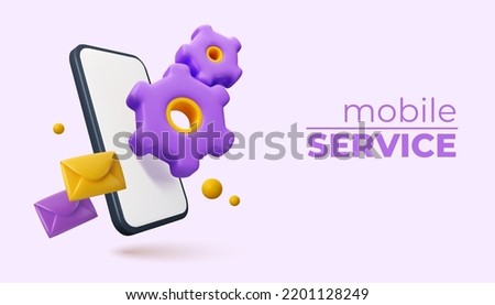 Mobile service banner in 3d style. Vector technical support design. Online business management concept.