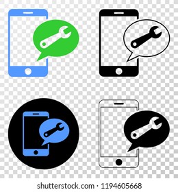 Mobile service message EPS vector pictogram with contour, black and colored versions. Illustration style is flat iconic symbol on chess transparent background.