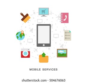 Mobile services icons on white
