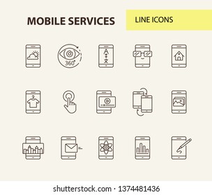 Mobile services line icon set.Technology concept. Vector illustrations can be used for topics like internet, modern technology, computer systems