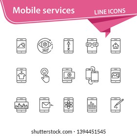 Mobile services line icon set.Technology concept. Vector illustrations can be used for topics like internet, modern technology, computer systems