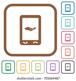 Mobile services simple icons in color rounded square frames on white background