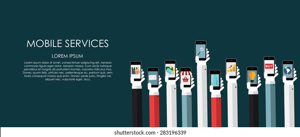 Mobile Services Vector illustration. Flat computing background. EPS10