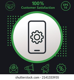 Mobile setting icon. Background with a green pattern on a black background. modern design