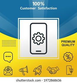 Mobile setting vector glyph color icon. With yellow and blue background option