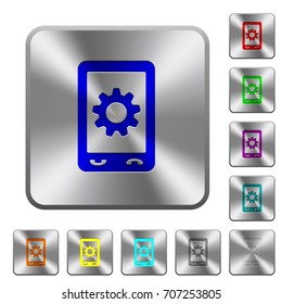 Mobile settings engraved icons on rounded square glossy steel buttons