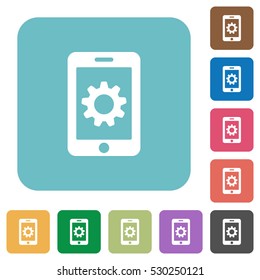 Mobile settings flat icons on simple color square background.