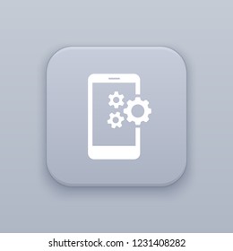 Mobile settings, gray vector button with white icon on gray background