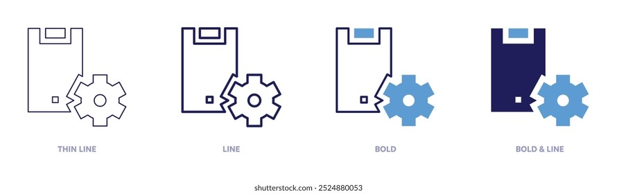 Mobile settings icon in 4 different styles. Thin Line, Line, Bold, and Bold Line. Duotone style. Editable stroke.