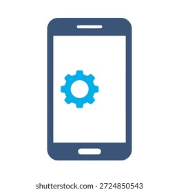 Icono de Configuraciones móviles diseño de Vector plano azul smartphone gear symbol configuración del teléfono App setup gráfico elemento sign