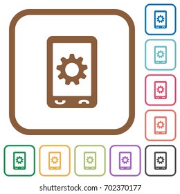 Mobile settings simple icons in color rounded square frames on white background