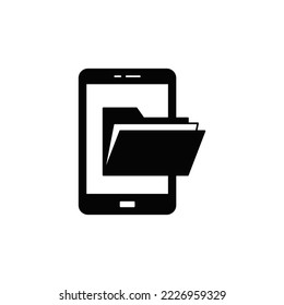 Icono de carpeta de archivo Mobile Sharing en glifo plano negro, estilo relleno aislado en fondo blanco