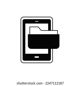 Mobile Sharing file folder icon in black flat glyph, filled style isolated on white background