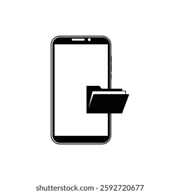 Mobile Sharing file folder icon in black flat glyph, filled style isolated on white background