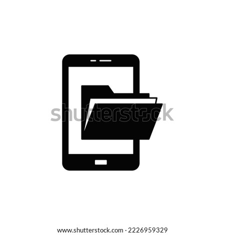Mobile Sharing file folder icon in black flat glyph, filled style isolated on white background